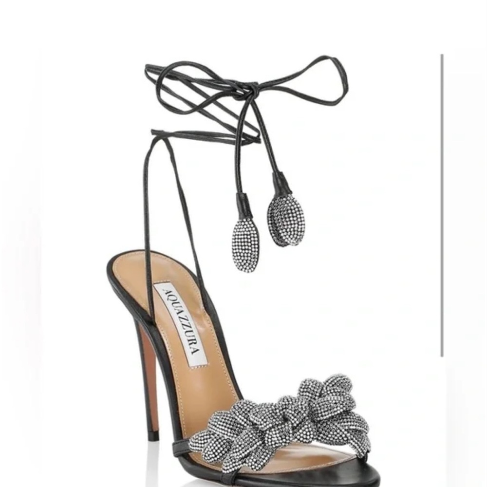 Aquazzura Black and Silver Bow Heels